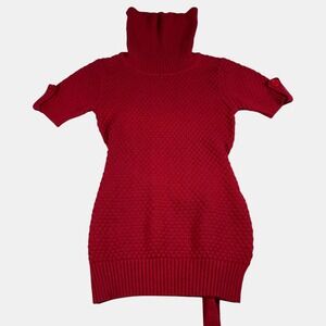 Cato Girls Red Turtleneck Knit Sweater Dress Short Sleeve Tie Waist Womens Large